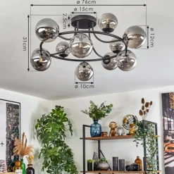 hofstein Chehalis Plafonnier, Boule lumineuse Fumé, 12 lumières