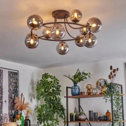 hofstein Chehalis Plafonnier, Boule lumineuse Fumé, 12 lumières