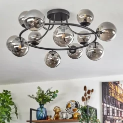 hofstein Chehalis Plafonnier, Boule lumineuse Fumé, 12 lumières