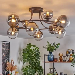 hofstein Chehalis Plafonnier, Boule lumineuse 76 cm Clair, Fumé, 12 lumières