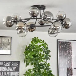 hofstein Chehalis Plafonnier, Boule lumineuse 76 cm Clair, Fumé, 12 lumières