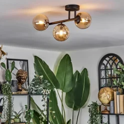 hofstein Chehalis Plafonnier, Boule lumineuse Ambre, 3 lumières