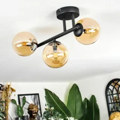 hofstein Chehalis Plafonnier, Boule lumineuse Ambre, 3 lumières