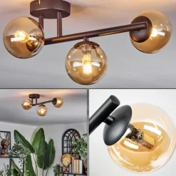 hofstein Chehalis Plafonnier, Boule lumineuse Ambre, 3 lumières