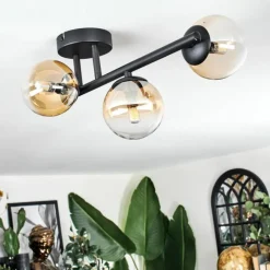 hofstein Chehalis Plafonnier, Boule lumineuse Ambre, Clair, 3 lumières