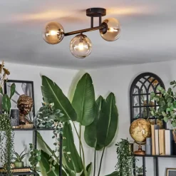 hofstein Chehalis Plafonnier, Boule lumineuse Ambre, Clair, 3 lumières