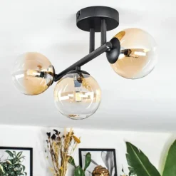 hofstein Chehalis Plafonnier, Boule lumineuse Ambre, Clair, 3 lumières