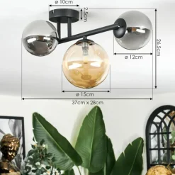 hofstein Chehalis Plafonnier, Boule lumineuse 23 cm Ambre, Fumé, 3 lumières