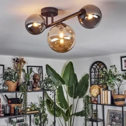 hofstein Chehalis Plafonnier, Boule lumineuse 23 cm Ambre, Fumé, 3 lumières