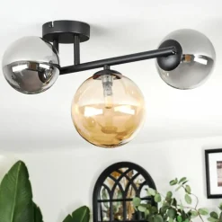 hofstein Chehalis Plafonnier, Boule lumineuse 23 cm Ambre, Fumé, 3 lumières