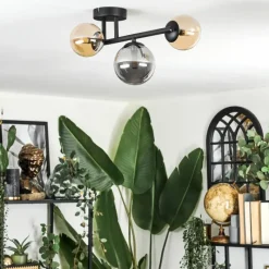 hofstein Chehalis Plafonnier, Boule lumineuse 23 cm Ambre, Fumé, 3 lumières