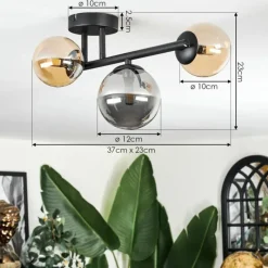 hofstein Chehalis Plafonnier, Boule lumineuse 23 cm Ambre, Fumé, 3 lumières