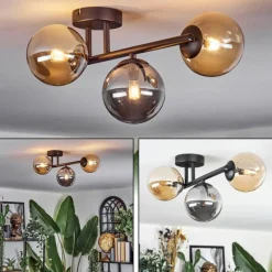 hofstein Chehalis Plafonnier, Boule lumineuse Ambre, Fumé, 3 lumières