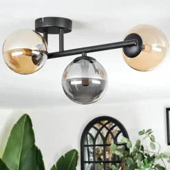 hofstein Chehalis Plafonnier, Boule lumineuse Ambre, Fumé, 3 lumières