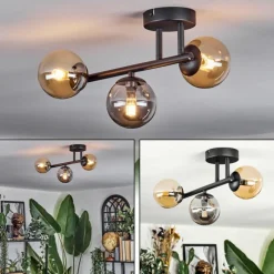 hofstein Chehalis Plafonnier, Boule lumineuse Ambre, Fumé, 3 lumières