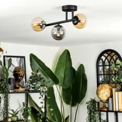 hofstein Chehalis Plafonnier, Boule lumineuse Ambre, Fumé, 3 lumières