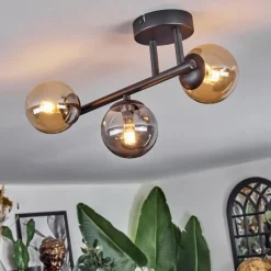 hofstein Chehalis Plafonnier, Boule lumineuse Ambre, Fumé, 3 lumières