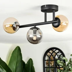 hofstein Chehalis Plafonnier, Boule lumineuse Ambre, Fumé, 3 lumières