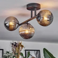 hofstein Chehalis Plafonnier, Boule lumineuse Fumé, 3 lumières