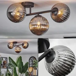 hofstein Chehalis Plafonnier, Boule lumineuse Fumé, 3 lumières