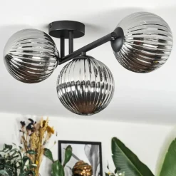 hofstein Chehalis Plafonnier, Boule lumineuse Fumé, 3 lumières
