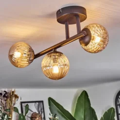 hofstein Chehalis Plafonnier, Boule lumineuse Ambre, 3 lumières