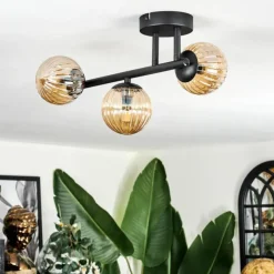 hofstein Chehalis Plafonnier, Boule lumineuse Ambre, 3 lumières