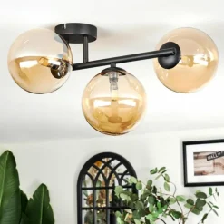 hofstein Chehalis Plafonnier, Boule lumineuse Ambre, 3 lumières
