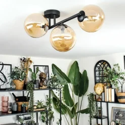 hofstein Chehalis Plafonnier, Boule lumineuse Ambre, 3 lumières