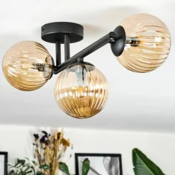hofstein Chehalis Plafonnier, Boule lumineuse Ambre, 3 lumières