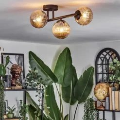 hofstein Chehalis Plafonnier, Boule lumineuse Ambre, 3 lumières