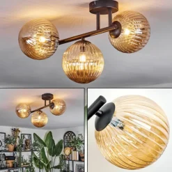 hofstein Chehalis Plafonnier, Boule lumineuse Ambre, 3 lumières