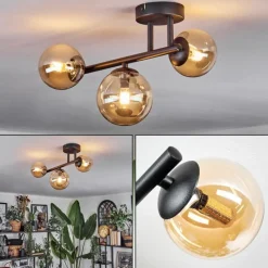 hofstein Chehalis Plafonnier, Boule lumineuse Ambre, 3 lumières