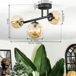 hofstein Chehalis Plafonnier, Boule lumineuse Ambre, 3 lumières