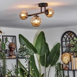 hofstein Chehalis Plafonnier, Boule lumineuse Ambre, 3 lumières