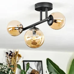 hofstein Chehalis Plafonnier, Boule lumineuse Ambre, 3 lumières