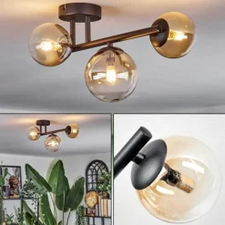 hofstein Chehalis Plafonnier, Boule lumineuse Ambre, Clair, 3 lumières