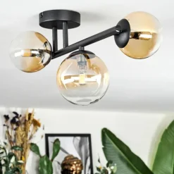 hofstein Chehalis Plafonnier, Boule lumineuse Ambre, Clair, 3 lumières