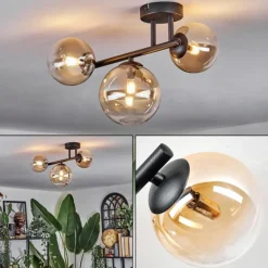 hofstein Chehalis Plafonnier, Boule lumineuse Ambre, Clair, 3 lumières