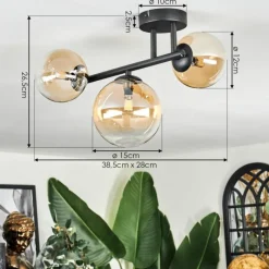 hofstein Chehalis Plafonnier, Boule lumineuse Ambre, Clair, 3 lumières