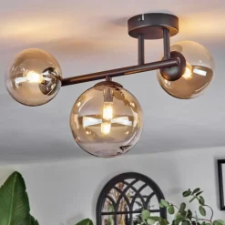 hofstein Chehalis Plafonnier, Boule lumineuse Ambre, Clair, 3 lumières