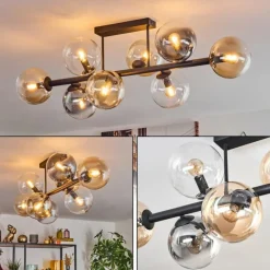hofstein Chehalis Plafonnier, Boule lumineuse Ambre, Clair, Fumé, 8 lumières