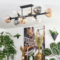 hofstein Chehalis Plafonnier, Boule lumineuse Ambre, Clair, Fumé, 8 lumières