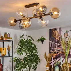 hofstein Chehalis Plafonnier, Boule lumineuse Ambre, Clair, Fumé, 8 lumières