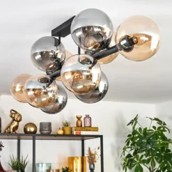 hofstein Chehalis Plafonnier, Boule lumineuse Ambre, Fumé, 10 lumières