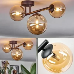 hofstein Chehalis Plafonnier, Boule lumineuse Ambre, 3 lumières