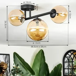 hofstein Chehalis Plafonnier, Boule lumineuse Ambre, 3 lumières