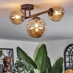 hofstein Chehalis Plafonnier, Boule lumineuse Ambre, 3 lumières