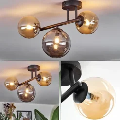 hofstein Chehalis Plafonnier, Boule lumineuse Ambre, Fumé, 3 lumières