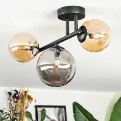 hofstein Chehalis Plafonnier, Boule lumineuse Ambre, Fumé, 3 lumières